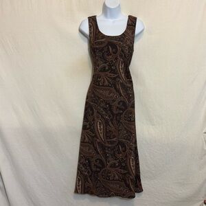 E-47 Studio I Brown Black & Cream Paisley Sleeveless Maxi Dress Size 10P